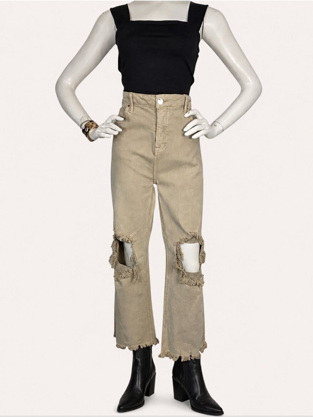 Risen Tan Distressed Crop Jeans High Rise 0/24 NWT